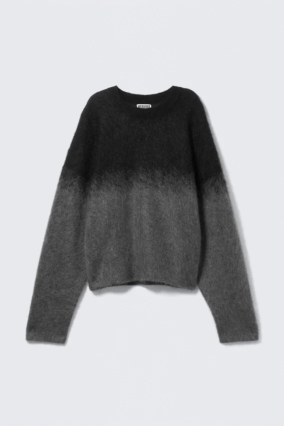Jerséu de mezcla de mohair desgastado – Negro/Gris desgastado Jerséu de mezcla de mohair desgastado – Negro/Gris desgastado