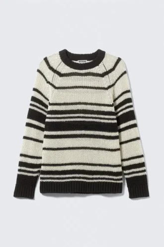 Jerséu de punto a rayas con mangas raglán – Beige a rayas