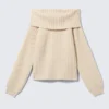 Jerséu de punto acanalado con hombros descubiertos – Beige claro
