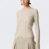 Jerséu de punto ajustado con cuello barco – Beige Jerséu de punto ajustado con cuello barco – Beige