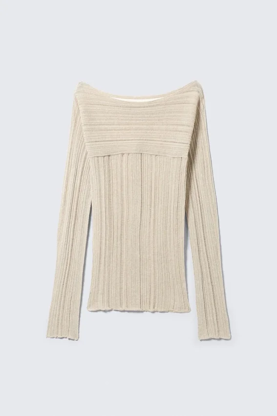 Jerséu de punto ajustado con cuello barco – Beige Jerséu de punto ajustado con cuello barco – Beige