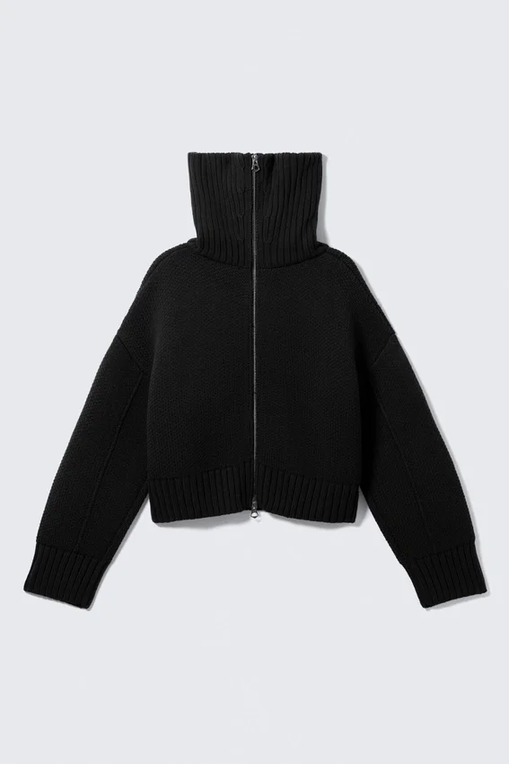 Jerséu de punto con cuello de embudo y doble cremallera – Negro Jerséu de punto con cuello de embudo y doble cremallera – Negro