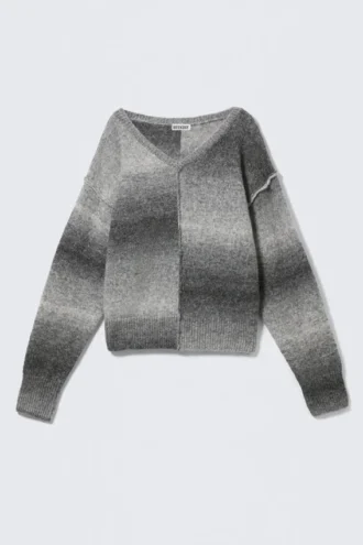 Jerséu de punto con cuello en V y efecto degradado – Gris degradado