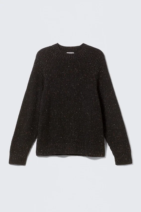 Jerséu de punto con efecto napeado y corte holgado – Negro Jerséu de punto con efecto napeado y corte holgado – Negro