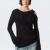 Jerséu de punto con hombros asimétricos atados – Negro Jerséu de punto con hombros asimétricos atados – Negro