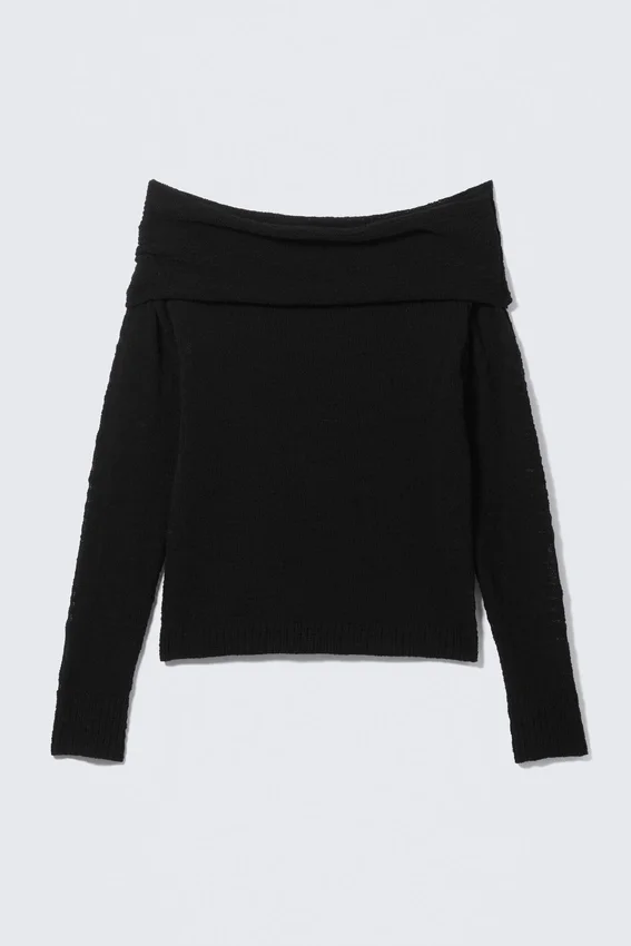 Jerséu de punto con hombros descubiertos – Negro Jerséu de punto con hombros descubiertos – Negro