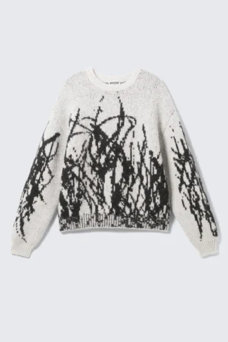 Jerséu de punto con mezcla de lana y estampados con diseños – Blanco – Estampado negro