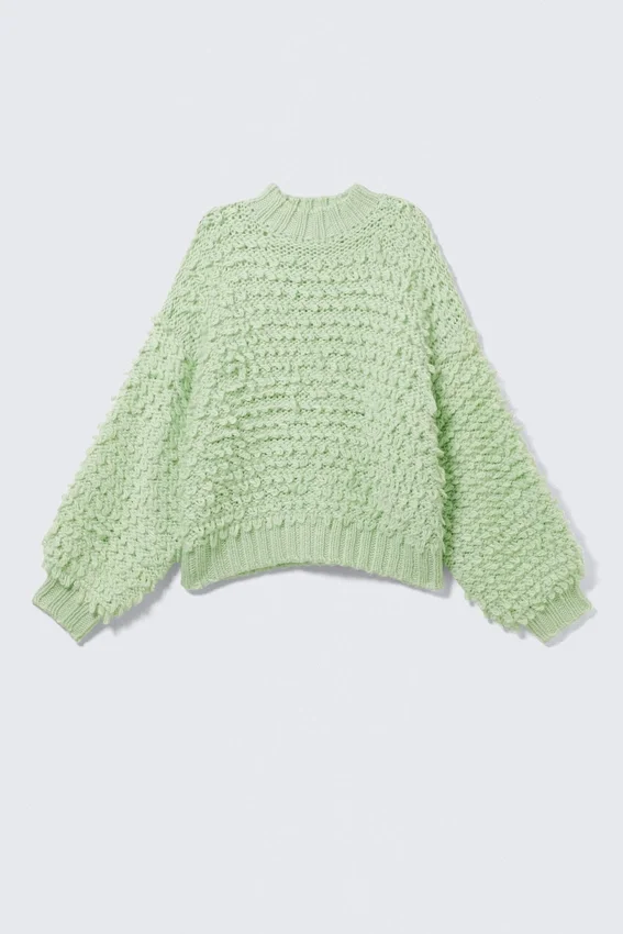 Jerséu de punto con textura en bucle – Verde claro Jerséu de punto con textura en bucle – Verde claro