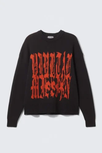 Jerséu de punto de algodón con estampados oversize – Negro