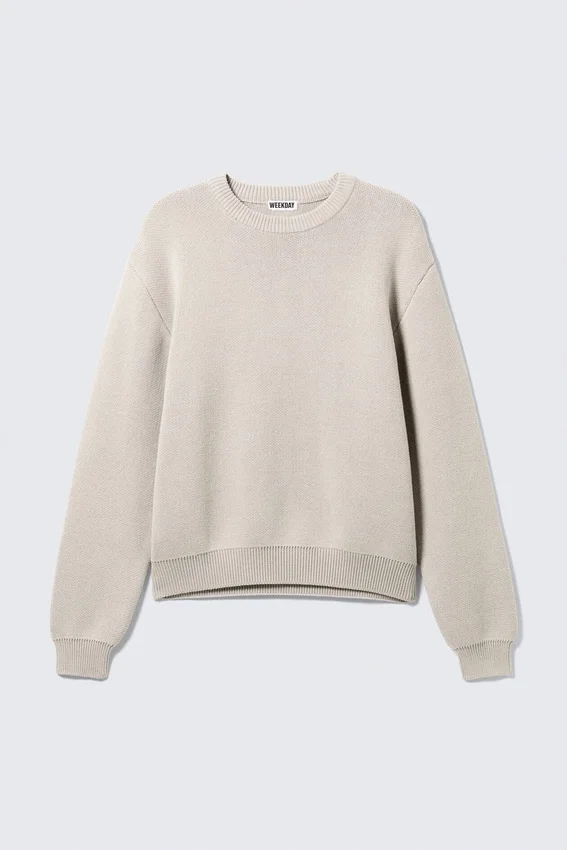 Jerséu de punto de algodón de corte regular – Blanco sucio Jerséu de punto de algodón de corte regular – Blanco sucio