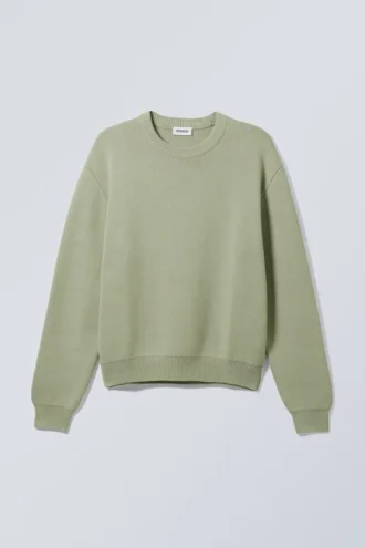 Jerséu de punto de algodón de corte regular – Verde caqui claro