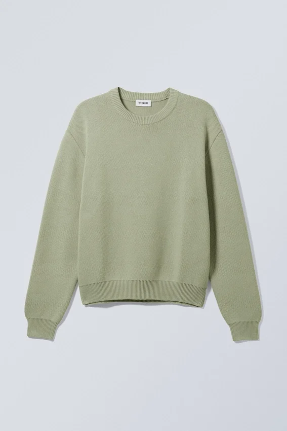 Jerséu de punto de algodón de corte regular – Verde caqui claro Jerséu de punto de algodón de corte regular – Verde caqui claro