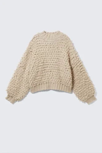 Jerséu de punto de bucle texturado – Beige
