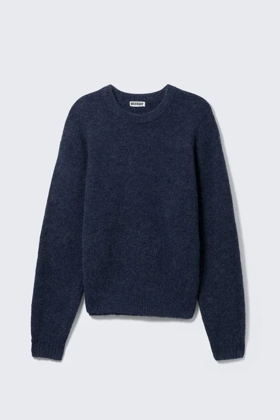 Jerséu de punto de mezcla de lana de corte regular – Azul marino jaspeado Jerséu de punto de mezcla de lana de corte regular – Azul marino jaspeado