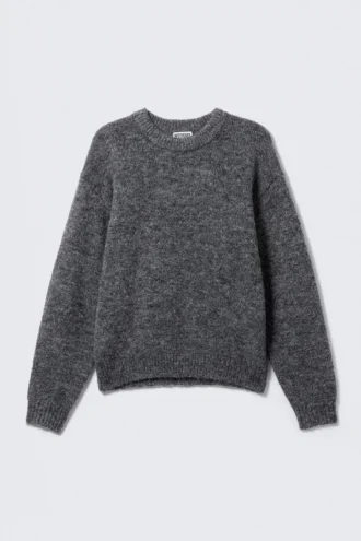 Jerséu de punto de mezcla de lana de corte regular – Gris oscuro