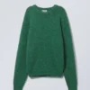 Jerséu de punto de mezcla de lana de corte regular – Verde oscuro