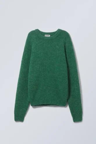 Jerséu de punto de mezcla de lana de corte regular – Verde oscuro