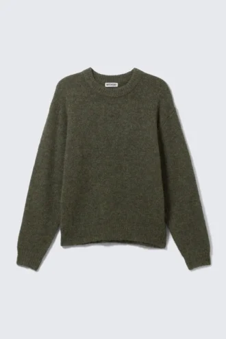 Jerséu de punto de mezcla de lana de corte regular – Verde oscuro