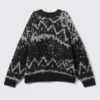 Jerséu de punto Fair Isle oversize – Negro empolvado y gris neblina Jerséu de punto Fair Isle oversize – Negro empolvado y gris neblina