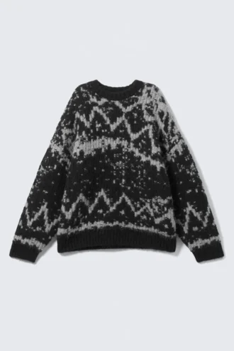 Jerséu de punto Fair Isle oversize – Negro empolvado y gris neblina