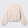 Jerséu de punto grueso con trenzado – Rosa claro jaspeado Jerséu de punto grueso con trenzado – Rosa claro jaspeado