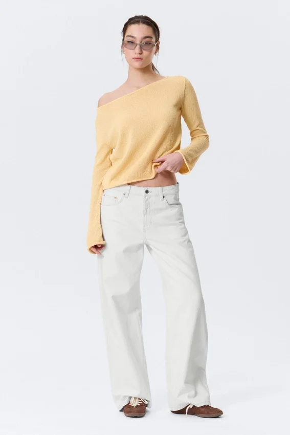 Jerséu de punto holgado con cuello barco – Amarillo claro Jerséu de punto holgado con cuello barco – Amarillo claro
