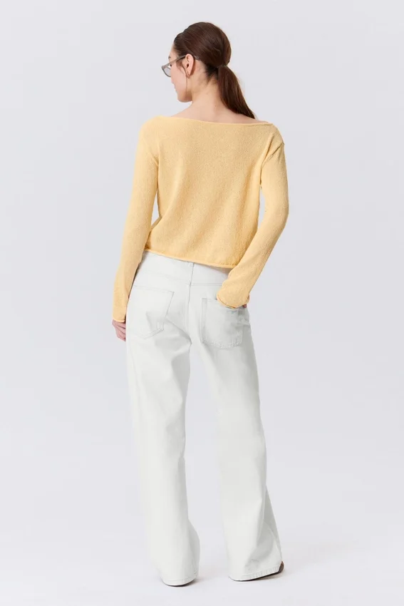 Jerséu de punto holgado con cuello barco – Amarillo claro Jerséu de punto holgado con cuello barco – Amarillo claro