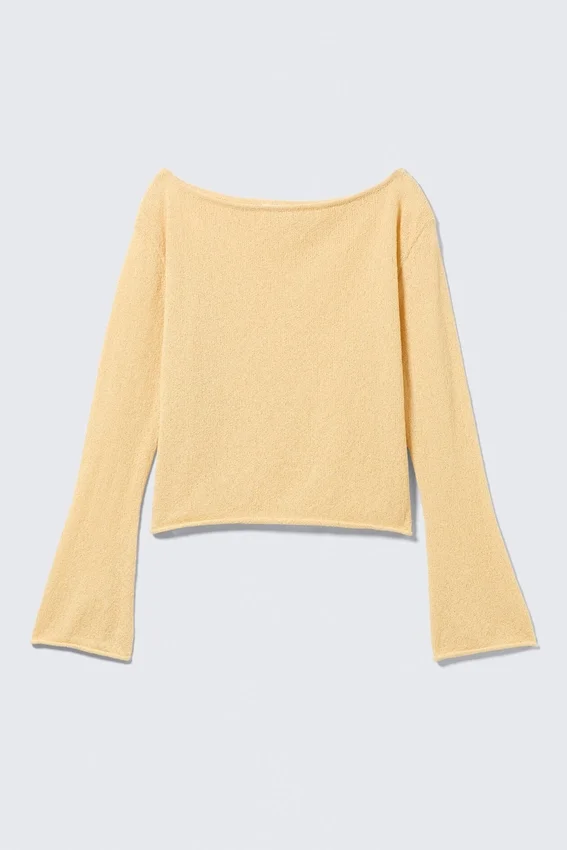 Jerséu de punto holgado con cuello barco – Amarillo claro Jerséu de punto holgado con cuello barco – Amarillo claro