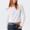 Jerséu de punto holgado con cuello barco – Blanco Jerséu de punto holgado con cuello barco – Blanco