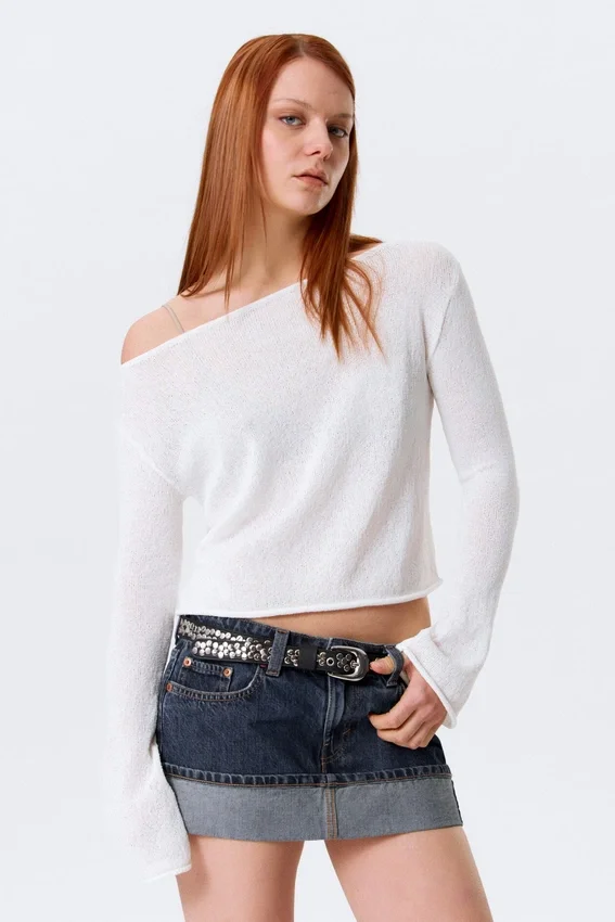 Jerséu de punto holgado con cuello barco – Blanco Jerséu de punto holgado con cuello barco – Blanco