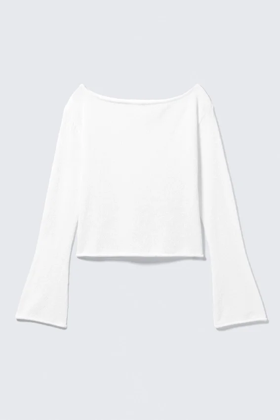 Jerséu de punto holgado con cuello barco – Blanco Jerséu de punto holgado con cuello barco – Blanco