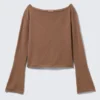 Jerséu de punto holgado con cuello barco – Marrón Jerséu de punto holgado con cuello barco – Marrón