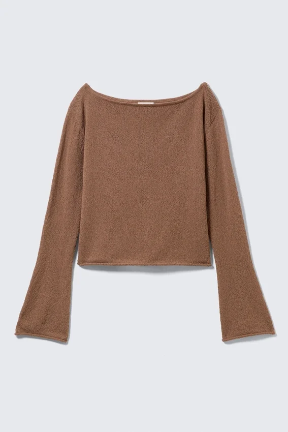 Jerséu de punto holgado con cuello barco – Marrón Jerséu de punto holgado con cuello barco – Marrón