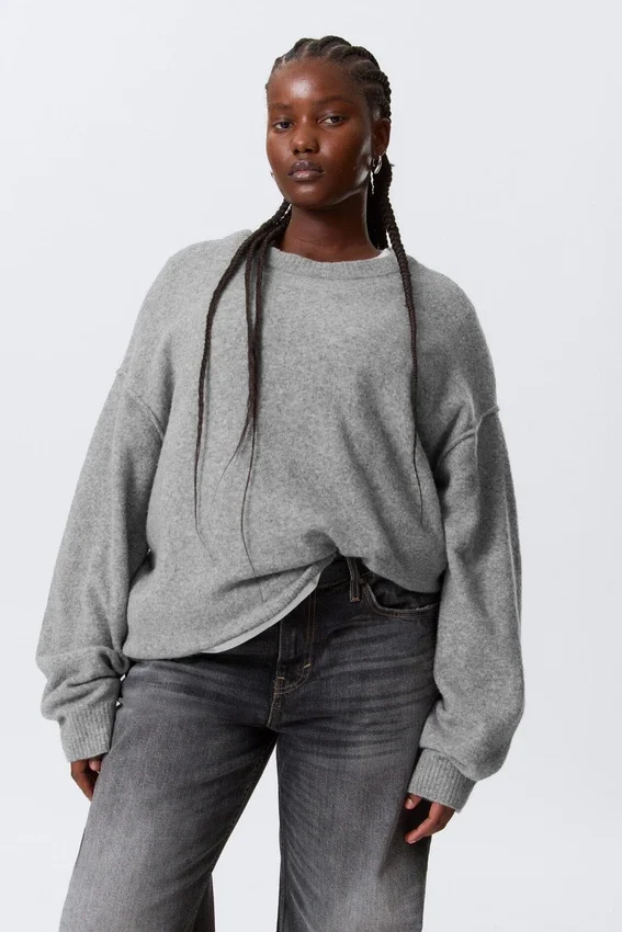 Jerséu de punto holgado – Gris jaspeado Jerséu de punto holgado – Gris jaspeado