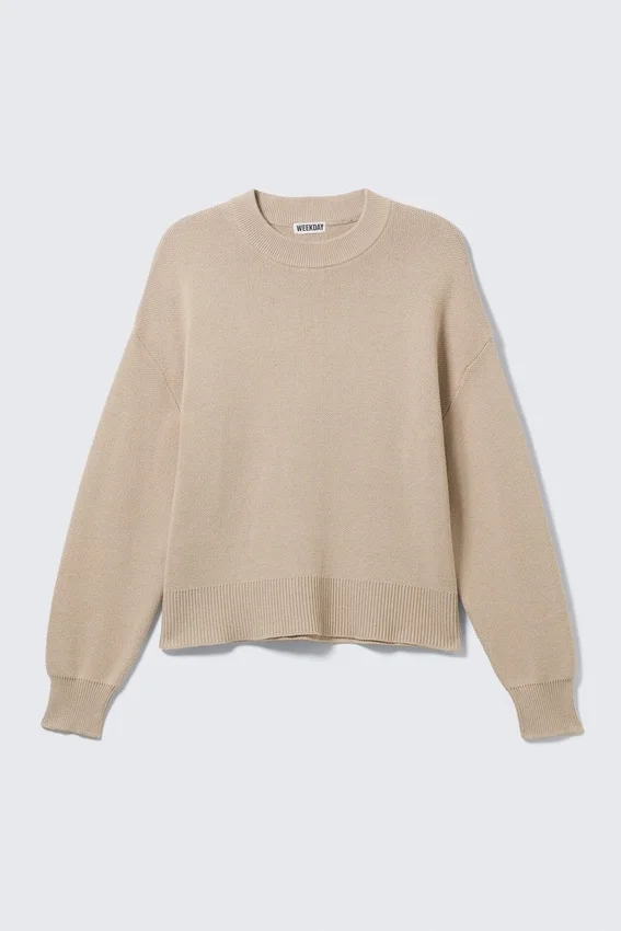 Jerséu de punto holgado y cuadrado – Beige Jerséu de punto holgado y cuadrado – Beige