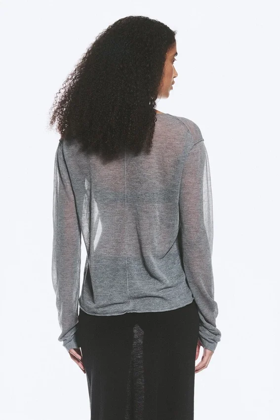 Jerséu de punto holgado y transparente – Gris jaspeado Jerséu de punto holgado y transparente – Gris jaspeado