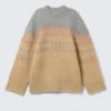 Jerséu de punto mullido de corte holgado – Beige/Gris Fairisle Jerséu de punto mullido de corte holgado – Beige/Gris Fairisle