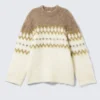 Jerséu de punto mullido de corte holgado – Blanco/Beige oscuro Fairisle Jerséu de punto mullido de corte holgado – Blanco/Beige oscuro Fairisle