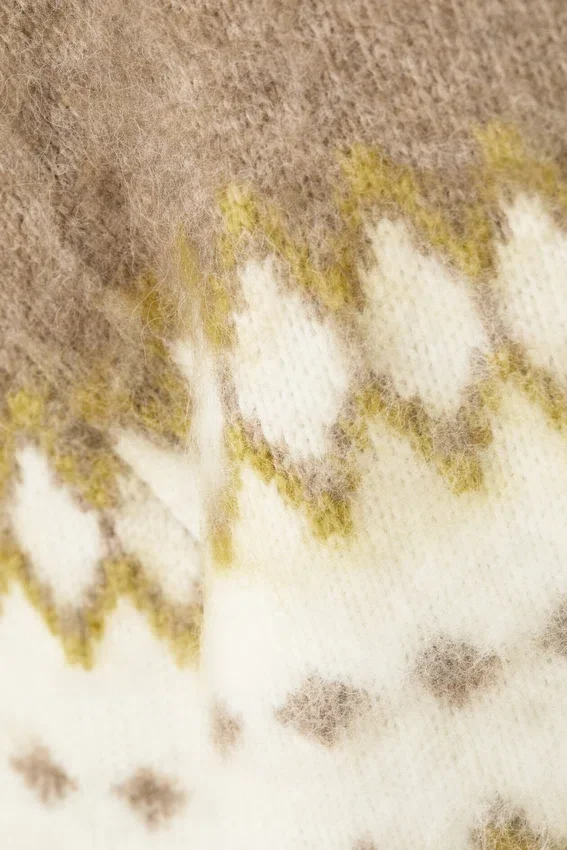 Jerséu de punto mullido de corte holgado – Blanco/Beige oscuro Fairisle Jerséu de punto mullido de corte holgado – Blanco/Beige oscuro Fairisle