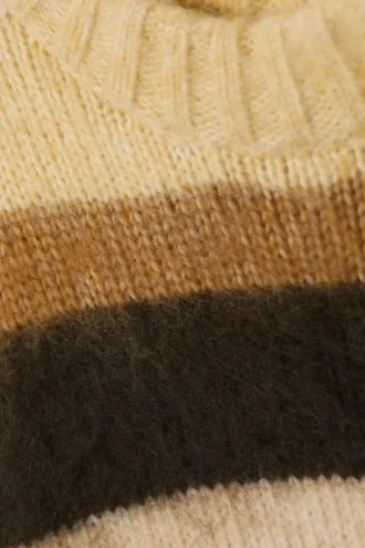 Jerséu de punto mullido de corte holgado – Rayas en amarillo empolvado y marrón