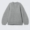 Jerséu de punto oversize con cuello en V – Gris jaspeado Jerséu de punto oversize con cuello en V – Gris jaspeado