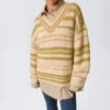 Jerséu de punto oversize con cuello en V – Rayas amarillas Jerséu de punto oversize con cuello en V – Rayas amarillas