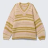 Jerséu de punto oversize con cuello en V – Rayas amarillas Jerséu de punto oversize con cuello en V – Rayas amarillas