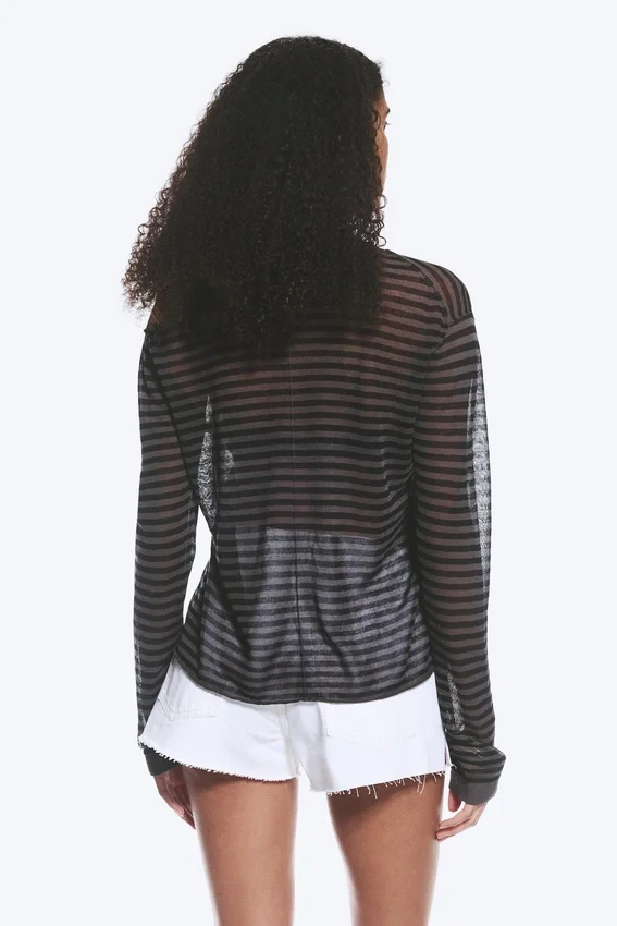 Jerséu de punto suelto y transparente – Rayas gris oscuro Jerséu de punto suelto y transparente – Rayas gris oscuro