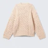 Jerséu de textura con trenzado largo – Beige – Nudos rosas Jerséu de textura con trenzado largo – Beige – Nudos rosas