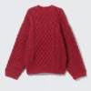 Jerséu de textura con trenzado largo – Rojo brillante Jerséu de textura con trenzado largo – Rojo brillante