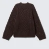 Jerséu de textura de punto trenzado largo – Morado oscuro – Nudos rosas Jerséu de textura de punto trenzado largo – Morado oscuro – Nudos rosas