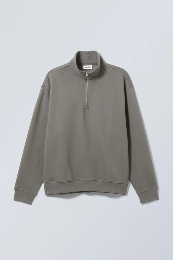Jerséu holgado con media cremallera – Gris polvoriento Jerséu holgado con media cremallera – Gris polvoriento