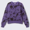 Jerséu holgado de mezcla de lana con estampados – Morado – Negro abstracto Jerséu holgado de mezcla de lana con estampados – Morado – Negro abstracto