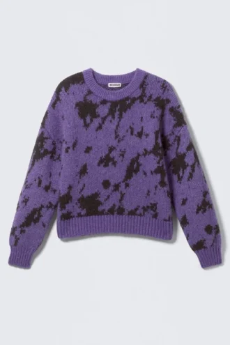 Jerséu holgado de mezcla de lana con estampados – Morado – Negro abstracto